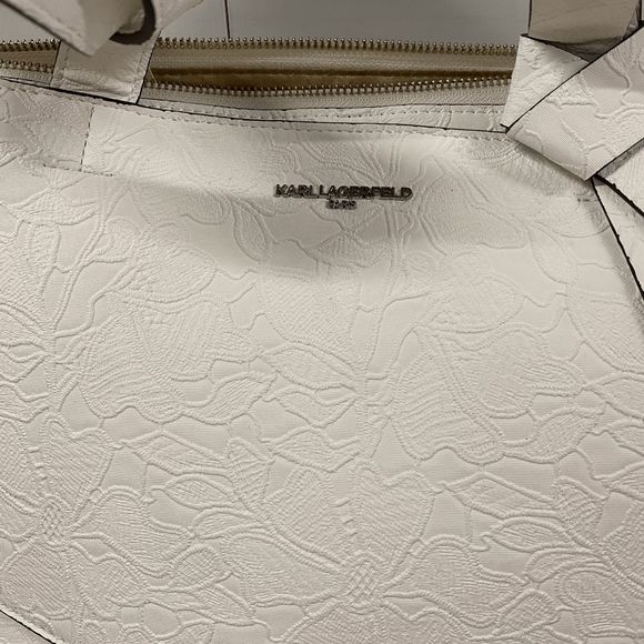 KARL LAGERFELD PARIS NWT Chantelle Floral Lace Tote -Winter White Purse, MP $168 - Picture 11 of 12